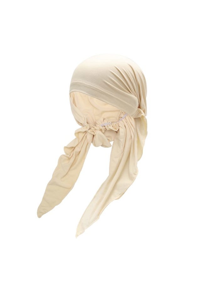 ZLYC Chemo Headwear Pre Tied Head Scarf Headwraps Lightweight Turban Beanie Cap for Women (Plain Beige)  - Image 1