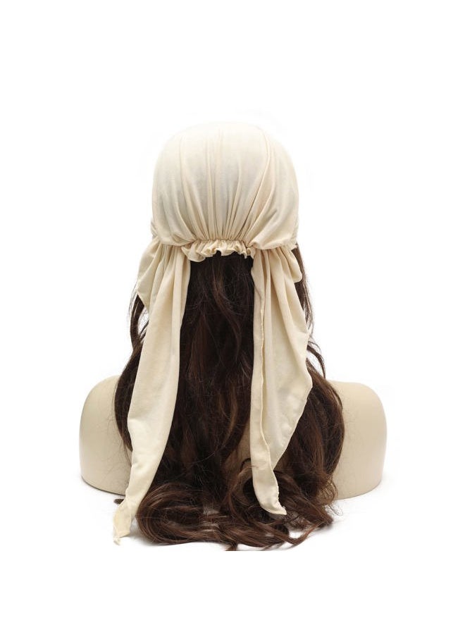 ZLYC Chemo Headwear Pre Tied Head Scarf Headwraps Lightweight Turban Beanie Cap for Women (Plain Beige)  - Image 4