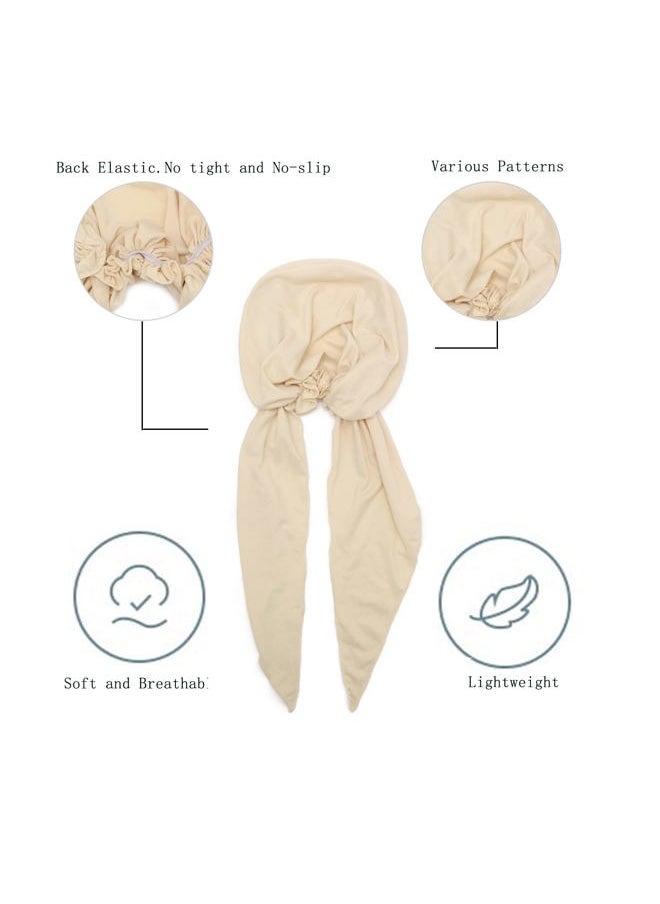 ZLYC Chemo Headwear Pre Tied Head Scarf Headwraps Lightweight Turban Beanie Cap for Women (Plain Beige)  - Image 5