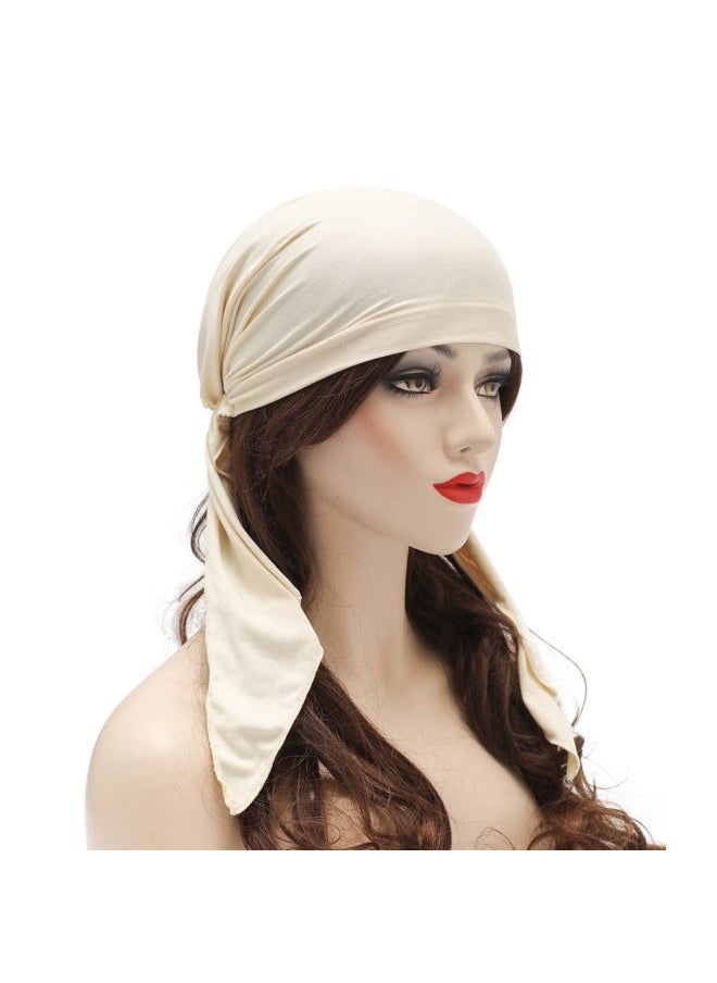 ZLYC Chemo Headwear Pre Tied Head Scarf Headwraps Lightweight Turban Beanie Cap for Women (Plain Beige)  - Image 2