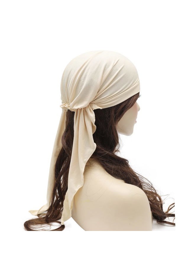 ZLYC Chemo Headwear Pre Tied Head Scarf Headwraps Lightweight Turban Beanie Cap for Women (Plain Beige)  - Image 3