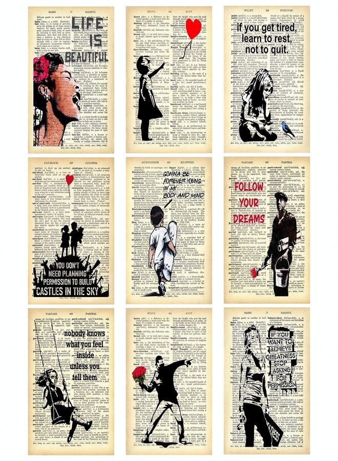 PARTH iMPEX Banksy Wall Art Set - Motivational Graffiti Street Art Positive Inspirational Quotes Encouraging Poster for Living Room Teens Bedroom Home Office Decor - Unframed 8 x 10 Dictionary Prints - Image 1