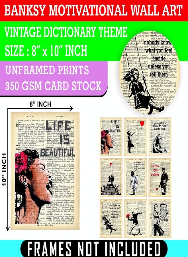 PARTH iMPEX Banksy Wall Art Set - Motivational Graffiti Street Art Positive Inspirational Quotes Encouraging Poster for Living Room Teens Bedroom Home Office Decor - Unframed 8 x 10 Dictionary Prints - Image 2