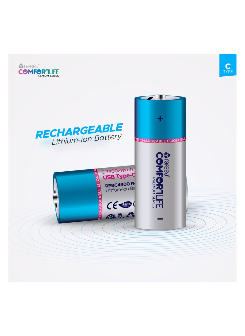 C type Rechargeable batteries set/2, lithium-ion, Type-C charging 5VDC/500mA, with 2in1 cable, 1.5V, 4900mAh, 7400mWh - pzsku/Z95C4EE345F3857698317Z/45/_/1730294817/7152d3fd-23aa-48df-9d29-5d2baa80e5e3