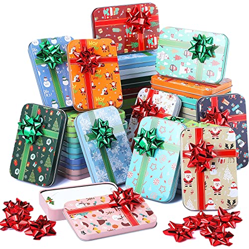 Sliner Christmas Gift Card Box Metal Gift Card Box Tins Holders with Lids and Flower Stickers for Christmas Stocking Stuffers Money Keys 49 x 33 x 07 Inch24 Pcs - Image 3