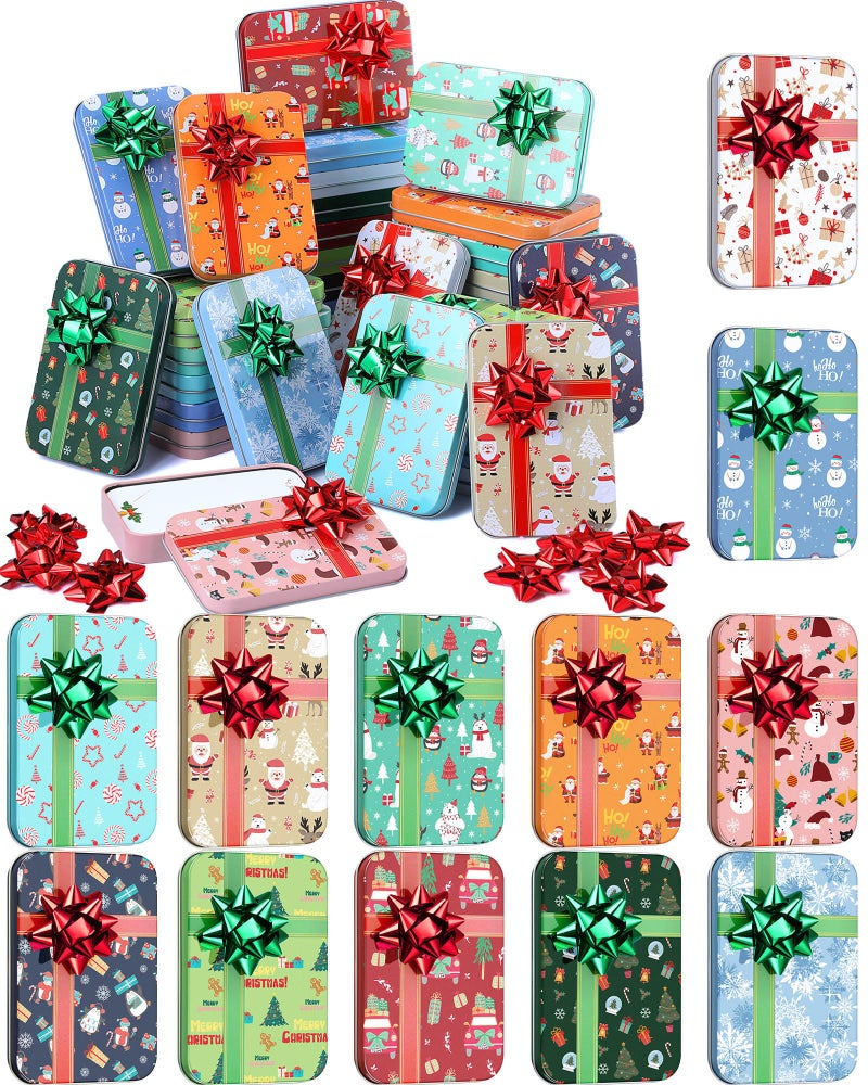 Sliner Christmas Gift Card Box Metal Gift Card Box Tins Holders with Lids and Flower Stickers for Christmas Stocking Stuffers Money Keys 49 x 33 x 07 Inch24 Pcs - Image 2