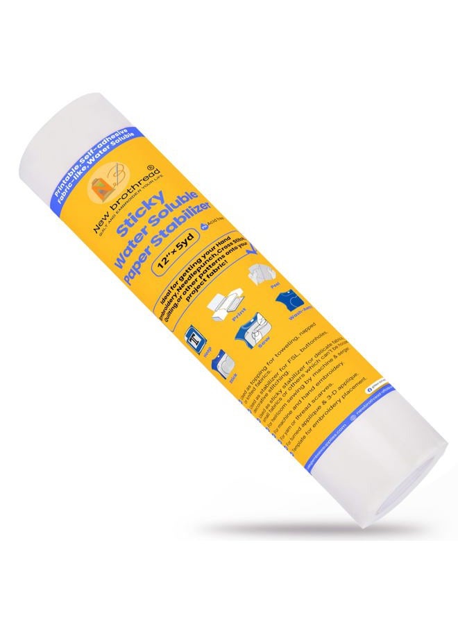 New brothread 12" x5YDS Sticky Water Soluble Embroidery Stabilizer Paper Stabilizer - Medium Weight - Allowed for Drawing Patterns Best for Hand & Machine Embroidery - Image 1