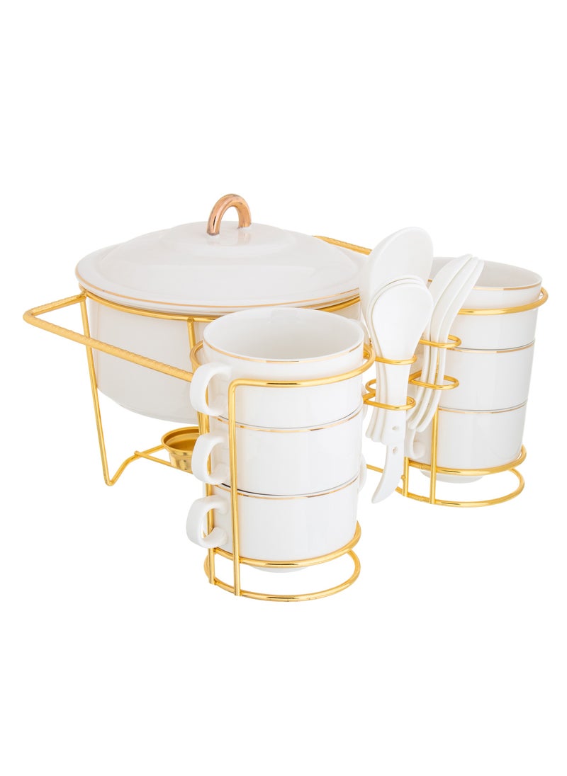Hic Porcelain soup serving set with a golden metal stand 16 piece  - Image 3