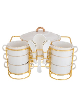Porcelain soup serving set with a golden metal stand 16 piece - pzsku/Z95C4FF7509CDB69AD493Z/45/_/1719313398/335dedbc-7724-48f4-9630-48a6fee8e545