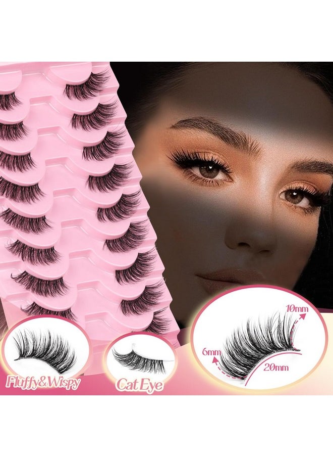 Ahrikiss Ahrikiss Half Lashes Natural Look 10 Pairs Wispy Cat Eye Lashes 10mm 3D Fluffy False Eyelashes with Clear Band Short Half Eyelashes (TB02)  - Image 2