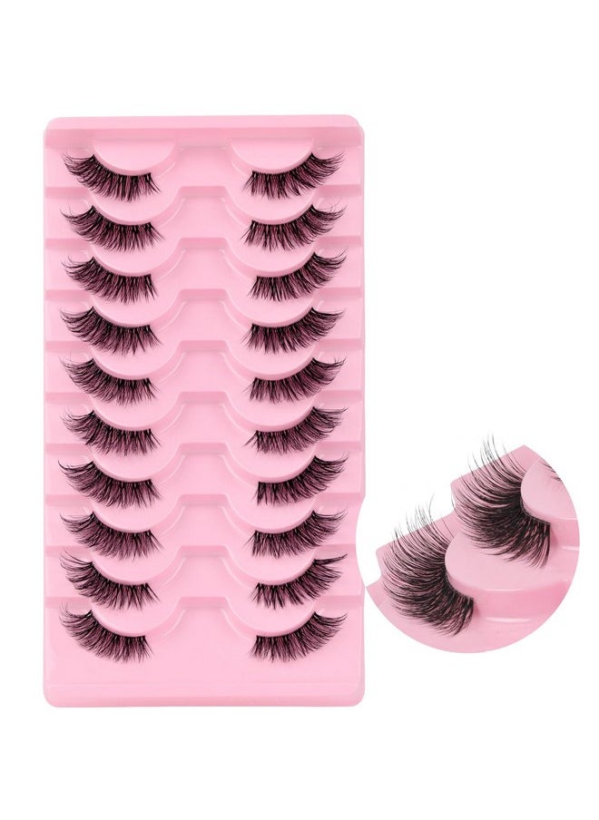 Ahrikiss Ahrikiss Half Lashes Natural Look 10 Pairs Wispy Cat Eye Lashes 10mm 3D Fluffy False Eyelashes with Clear Band Short Half Eyelashes (TB02)  - Image 1