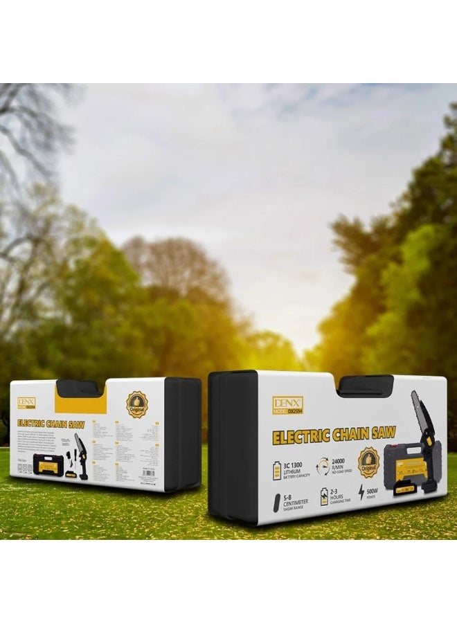 Denx Portable Chainsaw with Rechargeable Lithium Battery, One-Handed Operation, Cordless Electric Saw for Wood Cutting, 3C Lithium Battery Capacity 1300 | 2400 R/MIN | 500W - Image 5