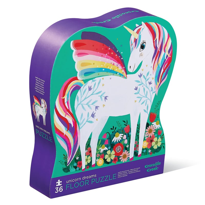 Crocodile Creek 36-Piece Jigsaw Floor Puzzle - Fun Floor Puzzles for Kids Ages 3-5 - Heavy-Duty Shaped Box for Storage - Unicorn Dreams - 27" W x 20" H Finished - Image 1