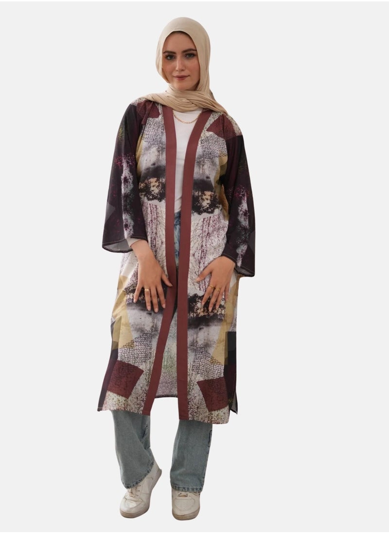 ماركة غير محددة كارديغان مفتوح بأكمام طويلة – خفيف وأنيق بطول 125 سم  - Image 1