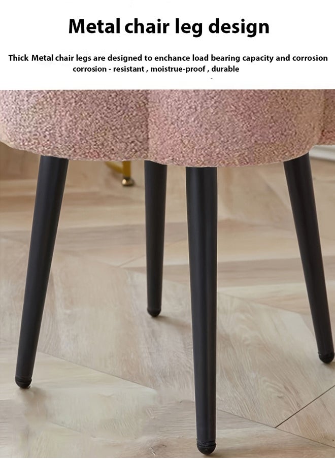 Taimi Boucle Fabric Chair Elegant Cloud Design with Metal Legs, Vanity Table Chair, Bedroom Dressing Chair, Shoe Changing Chair - Pink  - Image 4