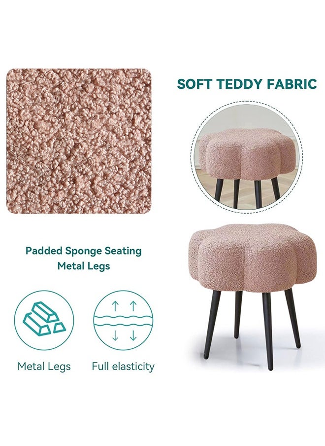 Taimi Boucle Fabric Chair Elegant Cloud Design with Metal Legs, Vanity Table Chair, Bedroom Dressing Chair, Shoe Changing Chair - Pink  - Image 2