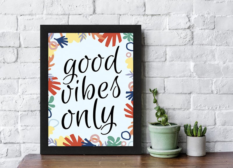 Interio Crafts Good Vibes Only Colorful Motivational Framed Poster (Plexi Glass in Front, Frame :13"X10",Black) - Image 2