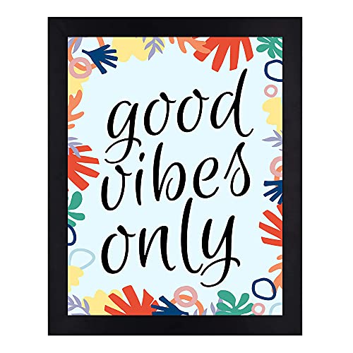 Interio Crafts Good Vibes Only Colorful Motivational Framed Poster (Plexi Glass in Front, Frame :13"X10",Black) - Image 1