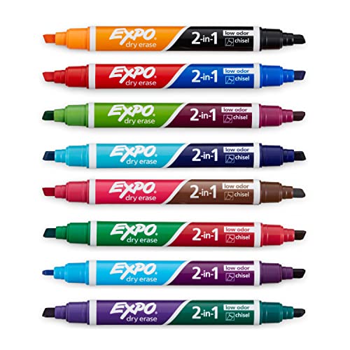 EXPO Dry Erase 2-in-1 Markers, Chisel Tip, Assorted Colors, 8 Count - Whiteboard, School, Classroom, Teacher Supplies - Image 4