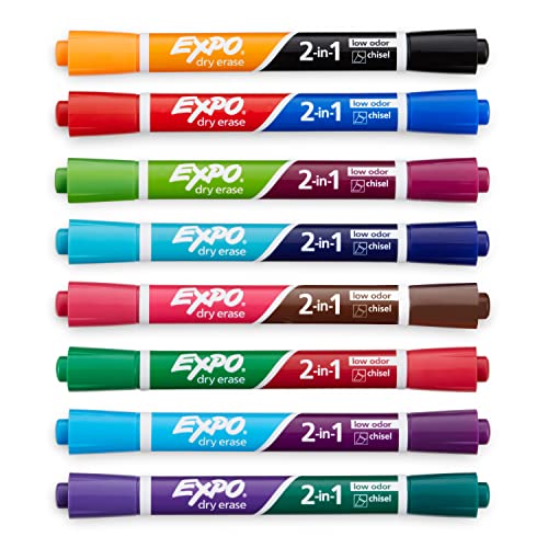 EXPO Dry Erase 2-in-1 Markers, Chisel Tip, Assorted Colors, 8 Count - Whiteboard, School, Classroom, Teacher Supplies - Image 3