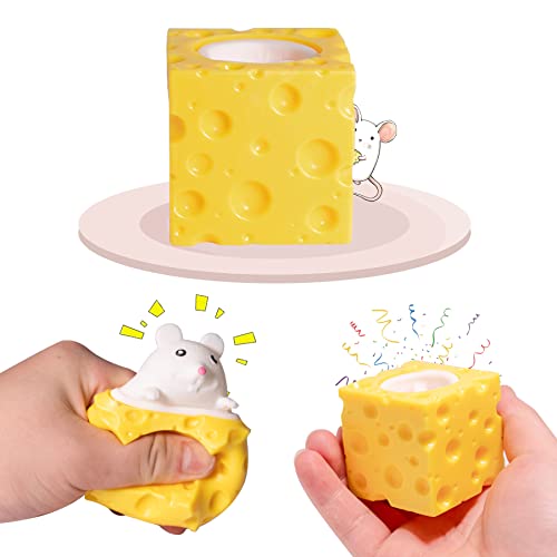 Holgosiu Cheese Squishy Stress Toys Novelty Squeeze Ball Cheese Mouse Squishy Stress Toys Mouse in Cheese Squeeze Fidgets Relieve Stress - Image 1