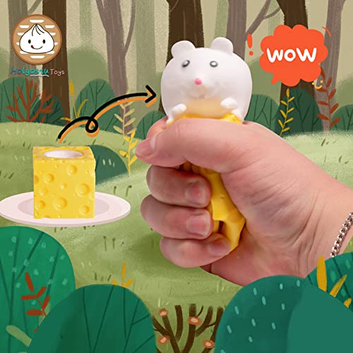 Holgosiu Cheese Squishy Stress Toys Novelty Squeeze Ball Cheese Mouse Squishy Stress Toys Mouse in Cheese Squeeze Fidgets Relieve Stress - Image 5