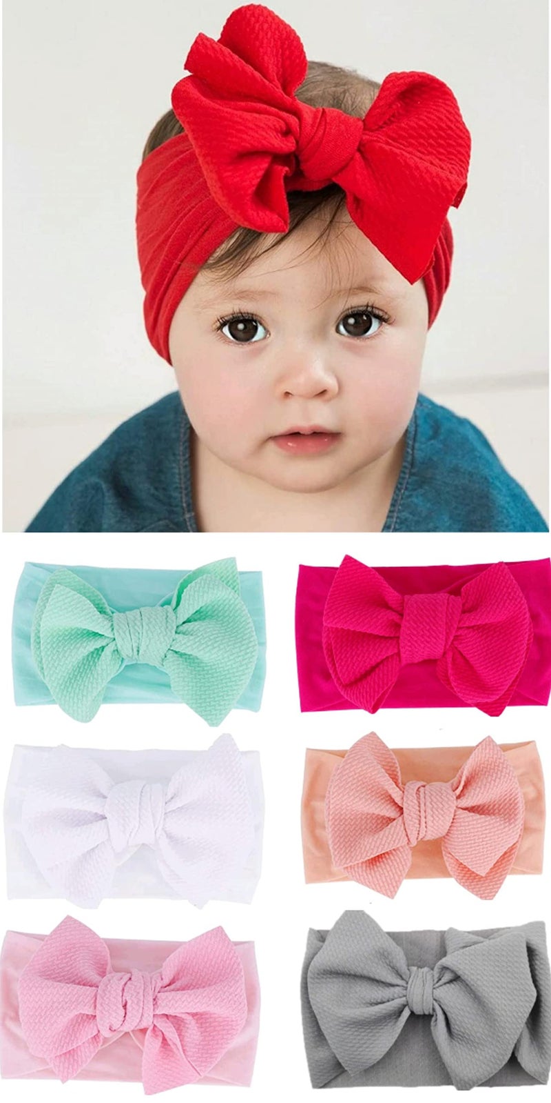 HOMEMATES 6 Pcs Fancy Stylish Hair Band Ribbon Glitter Bow Band For Baby Girls And Kids Elastic Hairband Multicolor - Image 1