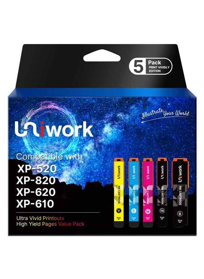 Uniwork Remanufactured Ink Cartridge Replacement for Epson 273 XL 273XL use for Expression XP-520 X-P820 XP-620 XP-610 XP-800 XP-810 Printer Tray, 5-Pack (Black, Photo Black, Cyan, Magenta, Yellow) - Image 1