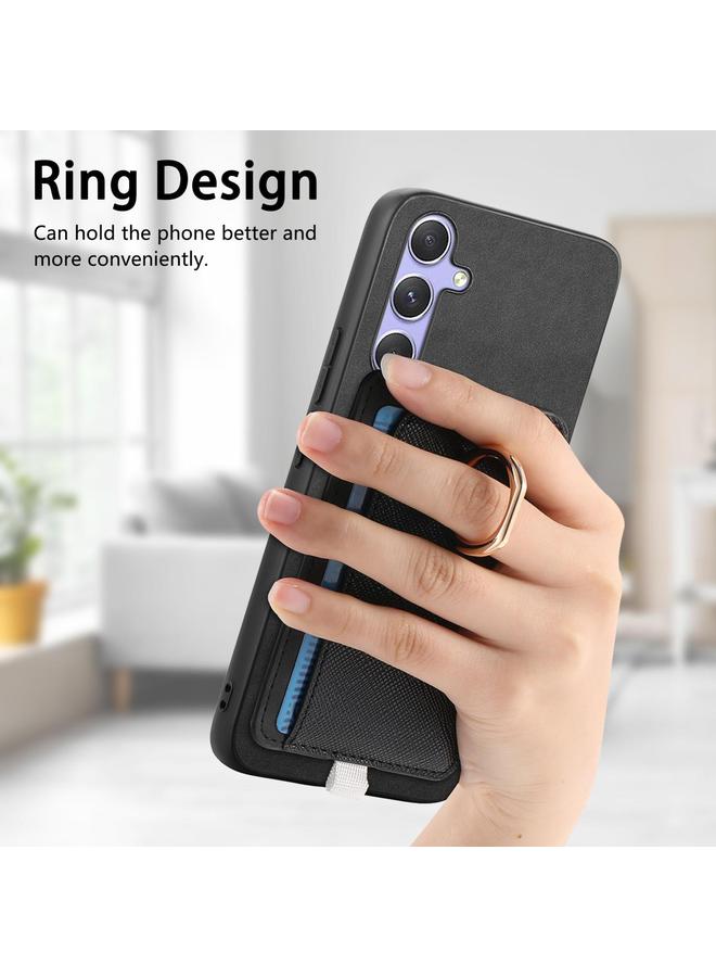 S-TOP Case For Samsung Galaxy M14 5G Retro Cross Leather Ring Side Insert Card Bag MagSafe Phone Case - Image 5