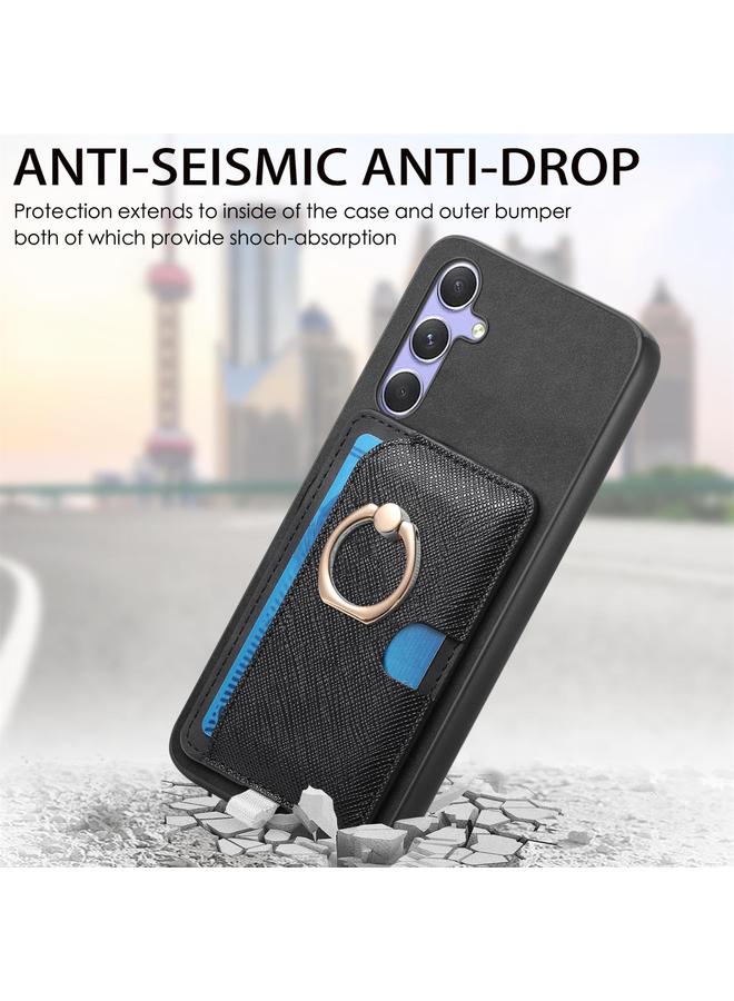 S-TOP Case For Samsung Galaxy M14 5G Retro Cross Leather Ring Side Insert Card Bag MagSafe Phone Case - Image 4