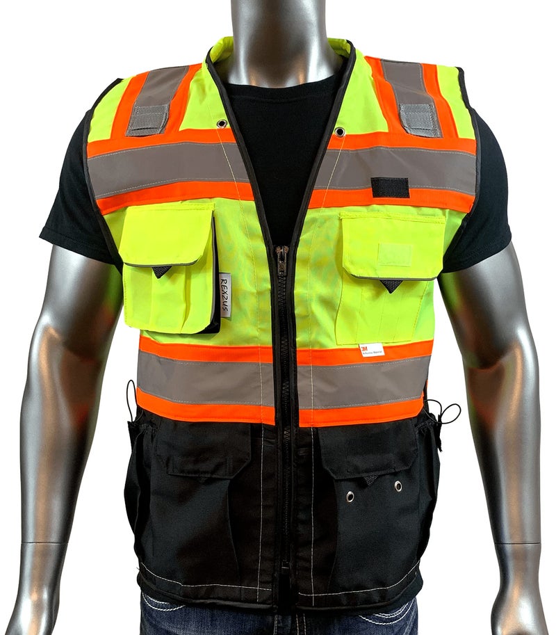 REXZUS C Vest for Mens Safety Vest With Zipper and Utility Pockets Premium Black Series Surveyors Vest (Medium, Yellow/Black) - Image 2