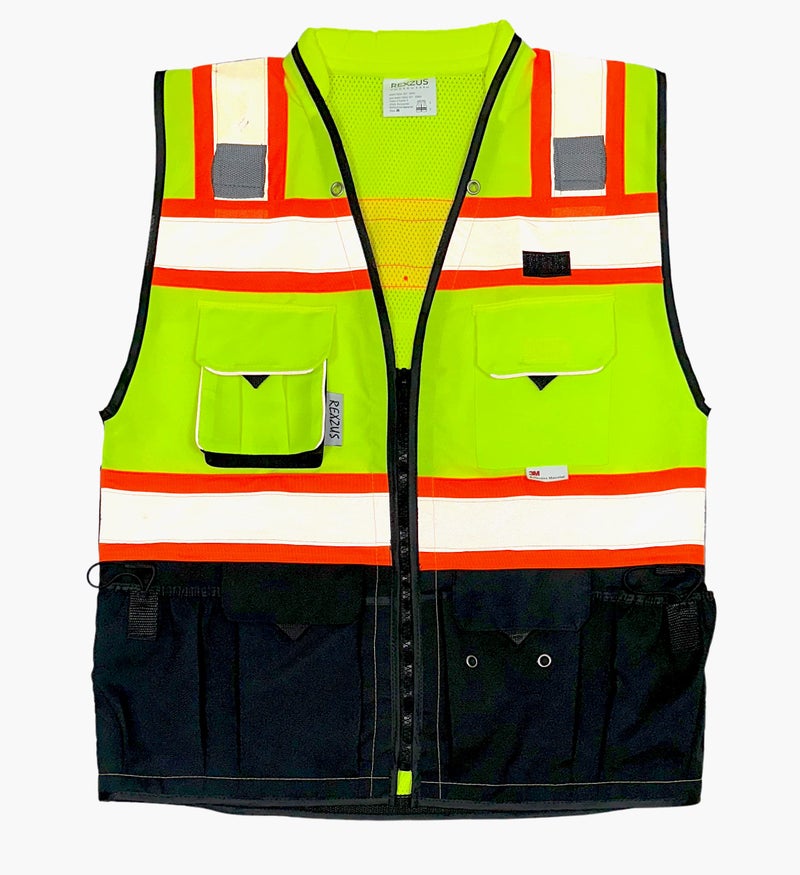 REXZUS C Vest for Mens Safety Vest With Zipper and Utility Pockets Premium Black Series Surveyors Vest (Medium, Yellow/Black) - Image 1