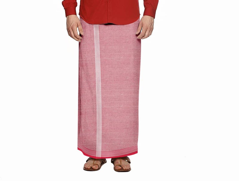 GONATURS Men Handloom cool Cotton plain Colour Lungi/Dhoti/mundu/veshti/kaili/panchalu,free size and rich colour lungi for men. (Red and Light Grey) - Combo Pack of 2 - Image 2