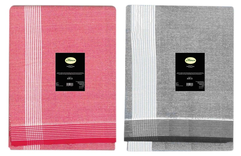 GONATURS Men Handloom cool Cotton plain Colour Lungi/Dhoti/mundu/veshti/kaili/panchalu,free size and rich colour lungi for men. (Red and Light Grey) - Combo Pack of 2 - Image 4