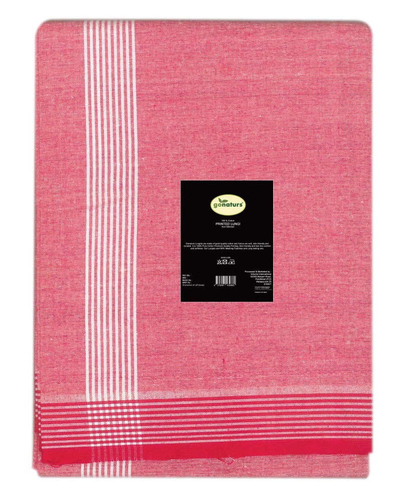 GONATURS Men Handloom cool Cotton plain Colour Lungi/Dhoti/mundu/veshti/kaili/panchalu,free size and rich colour lungi for men. (Red and Light Grey) - Combo Pack of 2 - Image 5