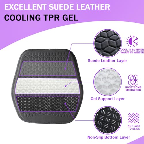 Binsheo Thin Premium Gel Seat Cushion for Car Seat, Office Chair, Wheelchair, Golf Cart - Non-Slip Car Seat Cushions with 0.7 Inch Gel - Sciatica & Coccyx Pain Relief (Suede, Black) - Image 3