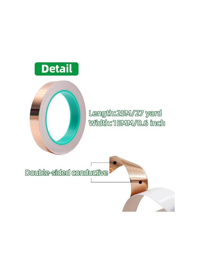 promass 15mmX25m Copper Tape,Double Sides Conductive Adhesive Copper Foil for Guitar EMI, RF Shielding,Snail Repellent,Electrical Repairs,Soldering,Grounding,DIY Crafts,Home Interior - Image 2