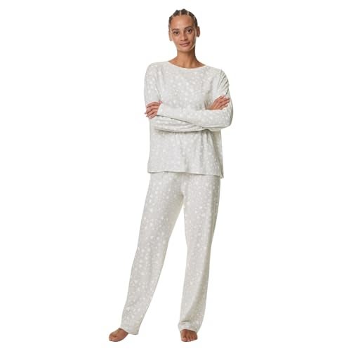Marks & Spencer Printed Grey Pure Cotton Womens Round Neck Long Sleeves Regular Fit Pyjama & T-Shirt Set - Image 1