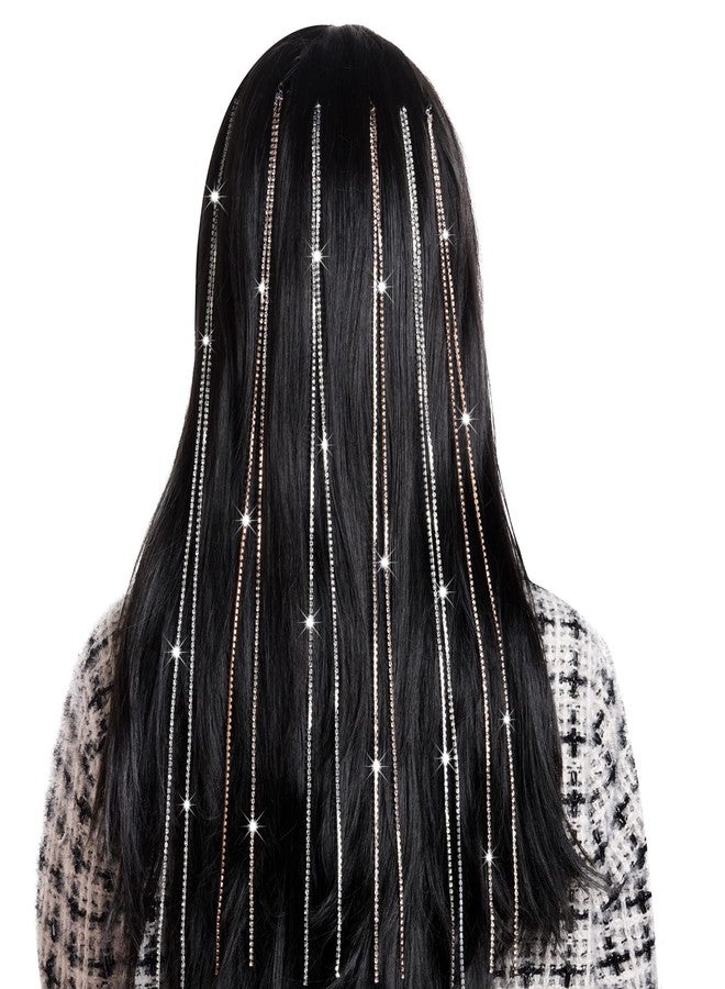 RECTYO GALLERY 6Pcs Premium Hair Jewelry for Braids Rhinestone Hair Chains Clips In Bling Long Tassel Hair Charms Extension Accessories for Women Girls Rave Festival Hairstyle Decoration(Sliver, Gold) - Image 5