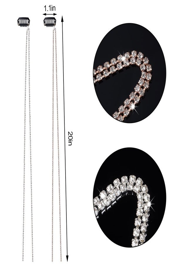 RECTYO GALLERY 6Pcs Premium Hair Jewelry for Braids Rhinestone Hair Chains Clips In Bling Long Tassel Hair Charms Extension Accessories for Women Girls Rave Festival Hairstyle Decoration(Sliver, Gold) - Image 2