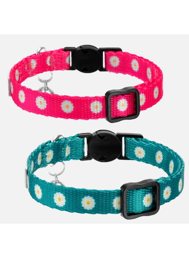 CollarDirect Cat Collar With Bell Floral Pattern 2 Pack Set Flower Adjustable Safety Breakaway Collars For Cats Kitten (Pink + Green) - Image 5