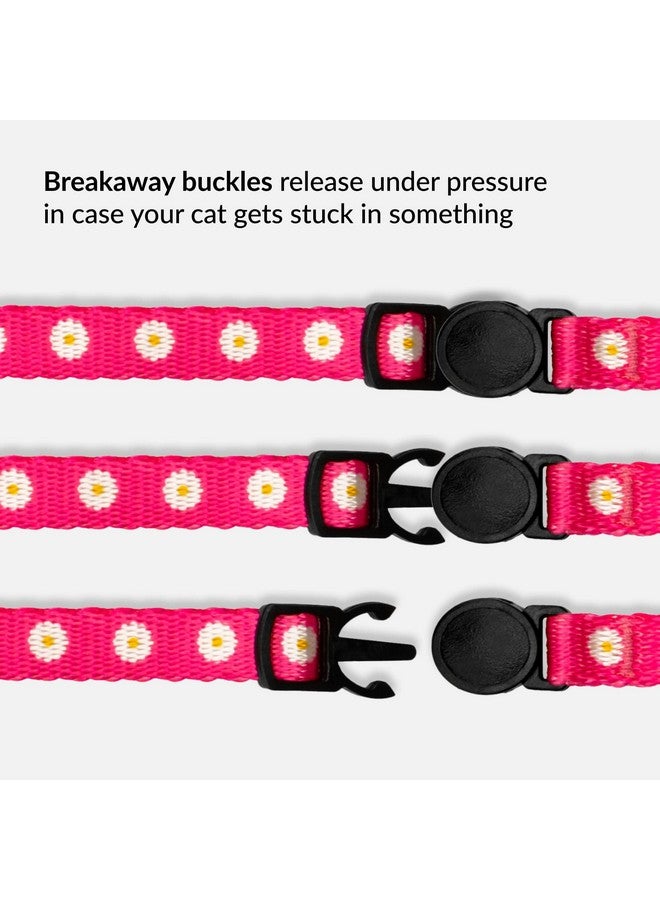CollarDirect Cat Collar With Bell Floral Pattern 2 Pack Set Flower Adjustable Safety Breakaway Collars For Cats Kitten (Pink + Green) - Image 4