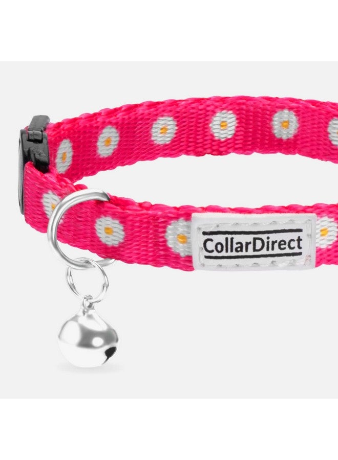 CollarDirect Cat Collar With Bell Floral Pattern 2 Pack Set Flower Adjustable Safety Breakaway Collars For Cats Kitten (Pink + Green) - Image 2