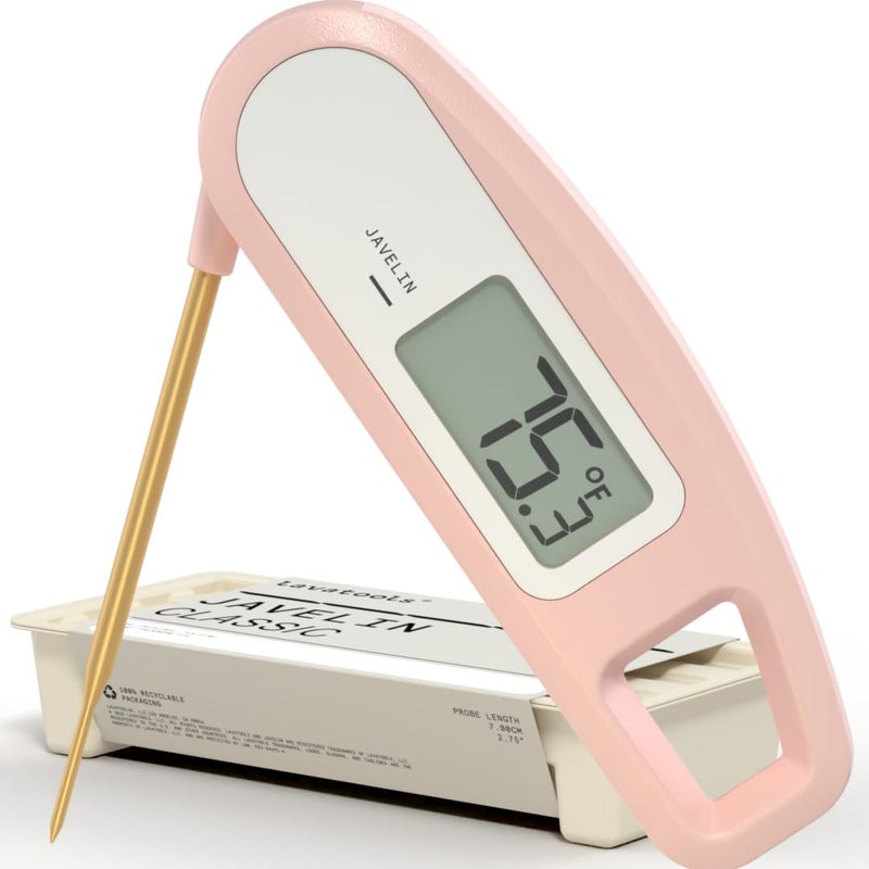Lavatools Javelin® Ultra-Fast 3-Second Digital Instant Read Meat Thermometer for Grill and Cooking, 2.75" Probe, Compact Foldable Design, Large Display, IP65 Water Resistant, NSF Certified – Rhubarb - Image 1