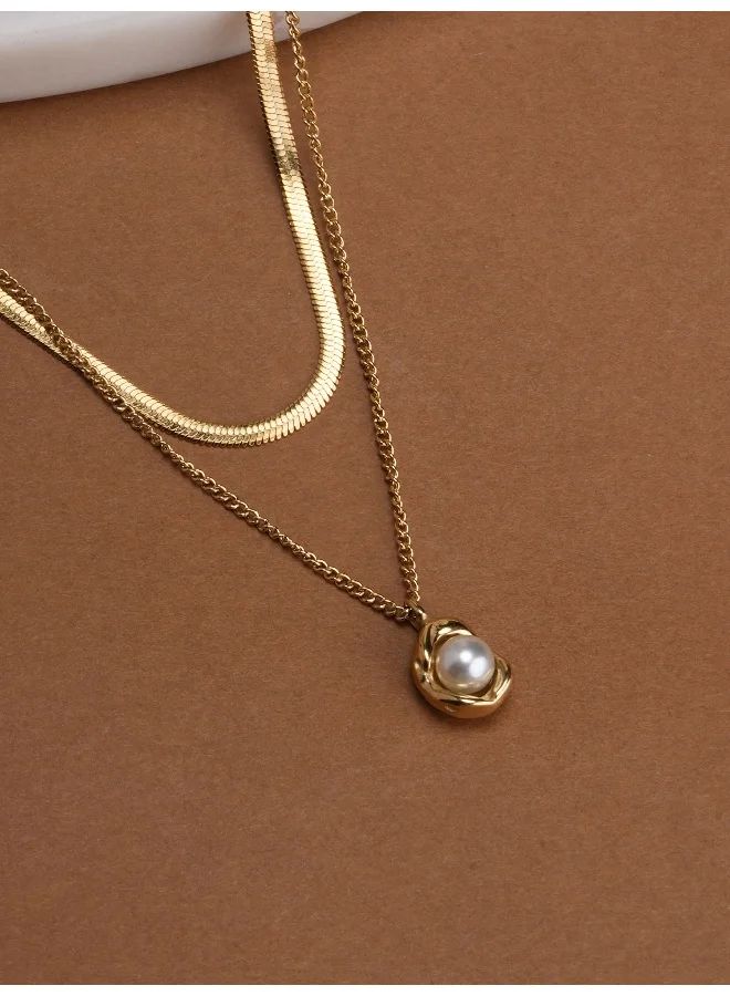 بالموناس PALMONAS 18k Gold Tone Plated Auric Pearl Layered Necklace
 for Women