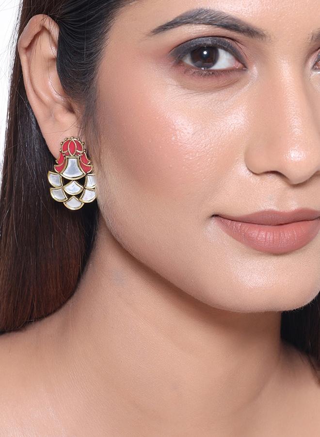 VOYLLA Thikri Enameled Mirror Details Earrings - Image 5