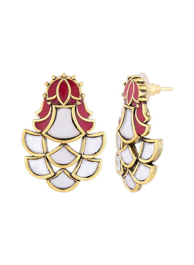 VOYLLA Thikri Enameled Mirror Details Earrings - Image 3