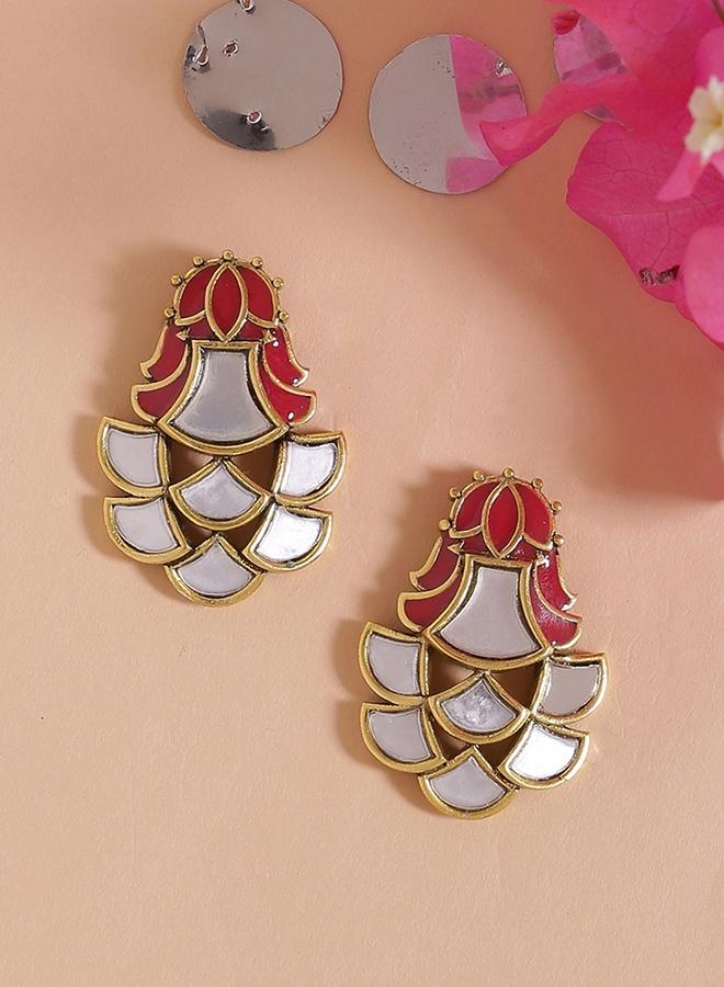 VOYLLA Thikri Enameled Mirror Details Earrings - Image 1