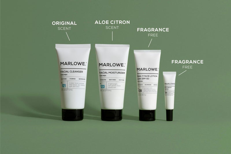MARLOWE. Mens Skin Care Set, No. 204 Daily Essential Face Kit, No. 121 Facial Cleanser, No. 123 Facial Moisturizer, No. 127 Eye Cream, No. 128 Daily Face Lotion with SPF 50, Great Gift for Men - Image 2