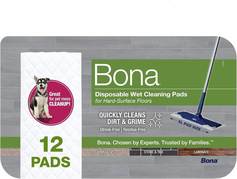 Bona Multi-Surface Floor Disposable Wet Cleaning Pads - 12-Pack - Residue-Free Floor Cleaning Solution for Stone, Tile, Laminate, and Vinyl Floors Flexible trendy construction - Image 1